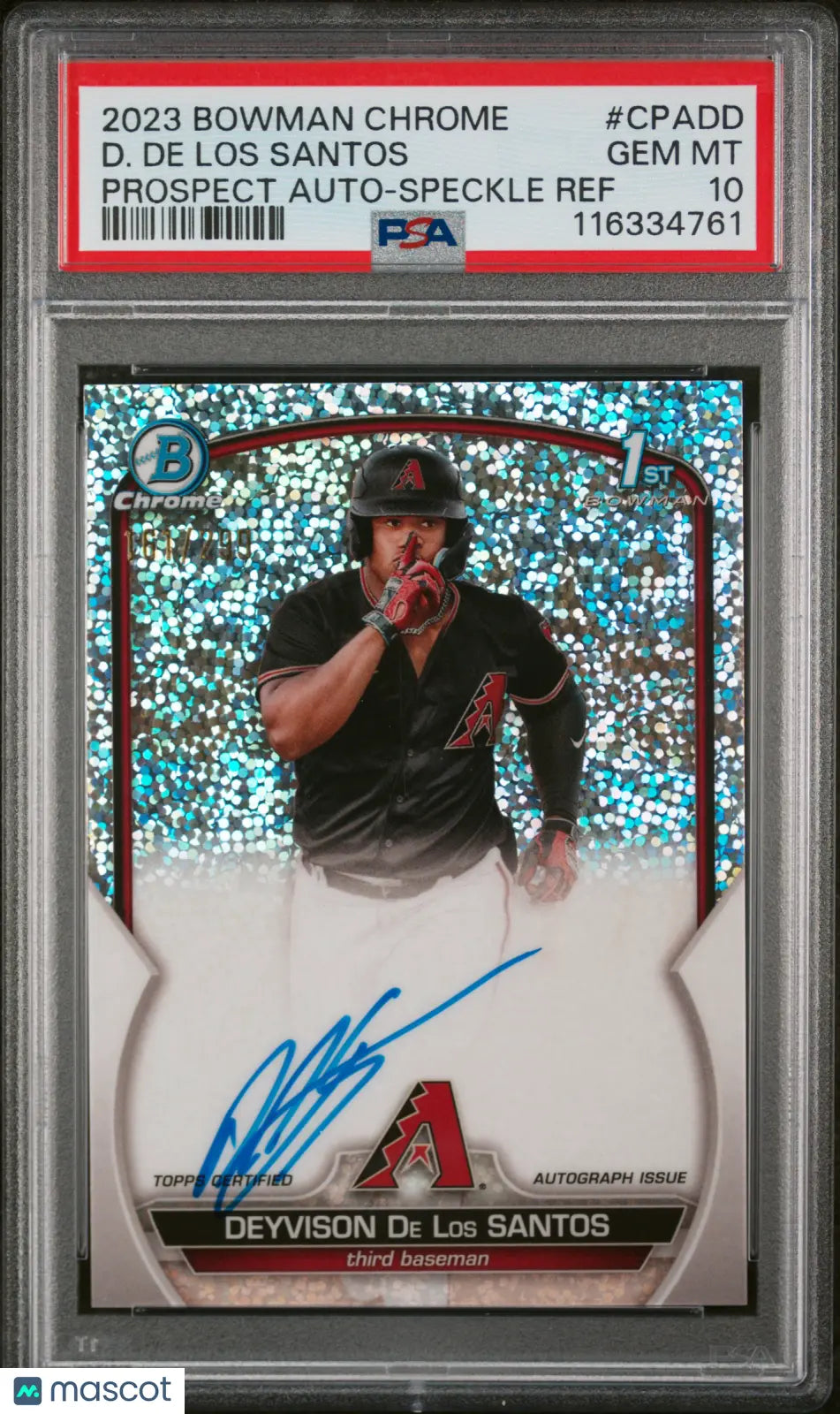 2023 Bowman Chrome Prospect Autographs D. De Los Santos Speckle Refractor PSA 10