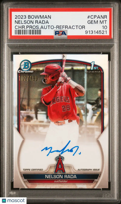 2023 1st Bowman Chrome Prospect Auto Nelson Rada RC Refractor /499 PSA 10
