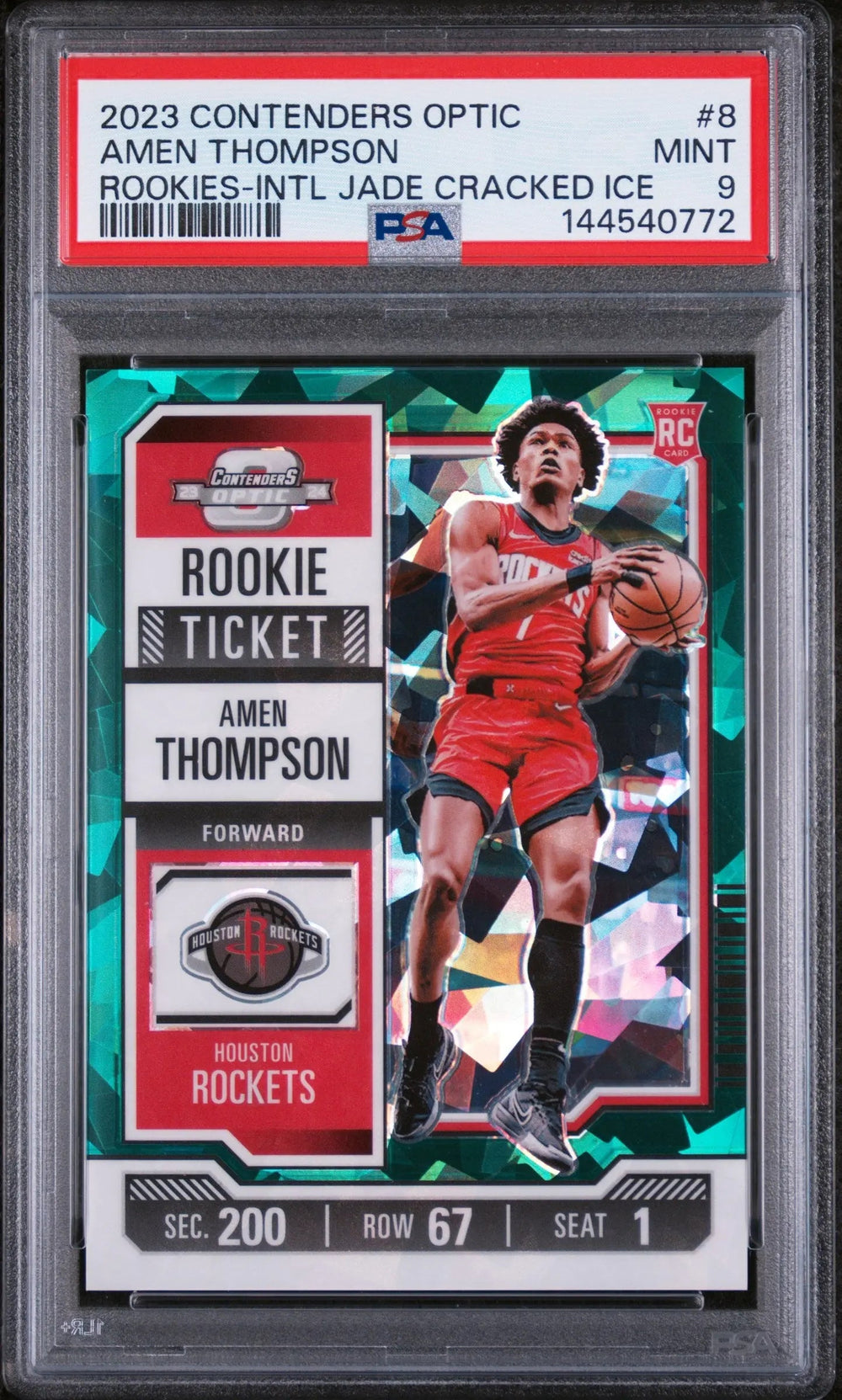 2023 Panini Contenders Optic Jade Ice Rookie Ticket Amen Thompson /5 PSA 9
