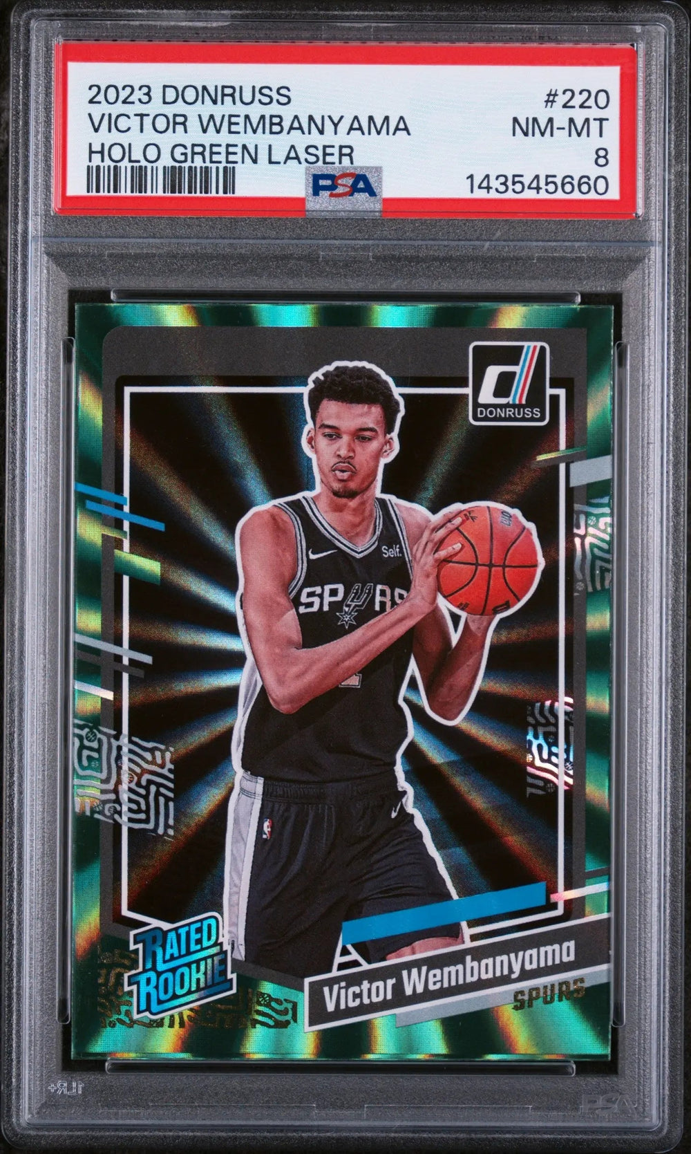 2023 Panini Donruss Rated Rookie Victor Wembanyama Holo Green Laser RC PSA 8