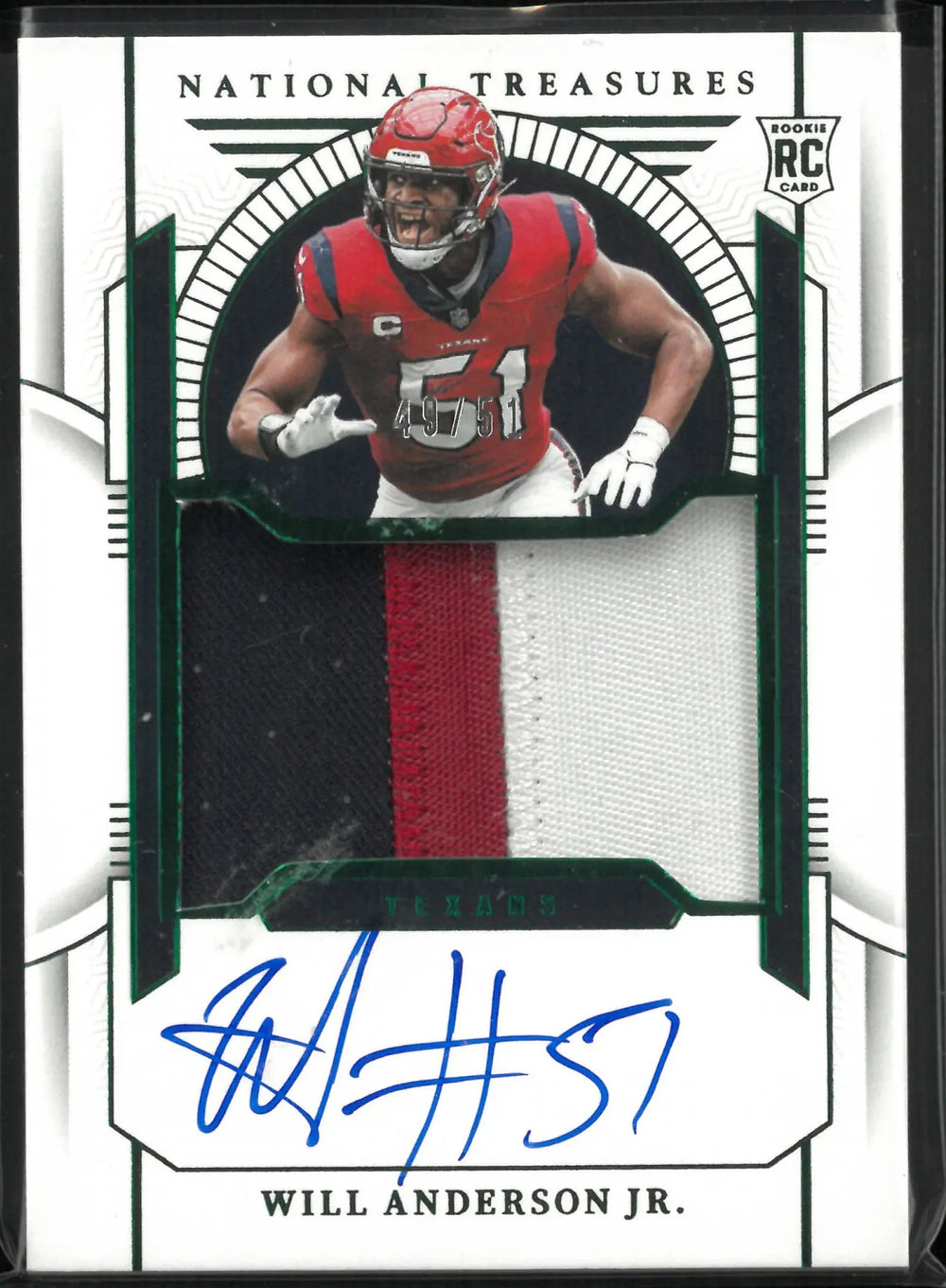 2023 Panini National Treasure Rookie Patch Autograph Will Anderson Jr. Green