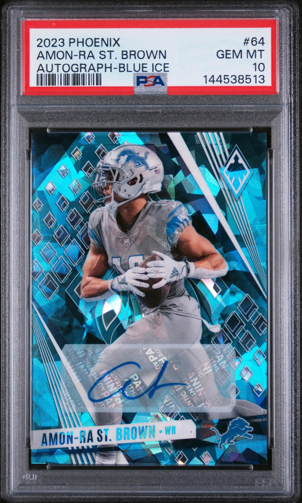 2023 Panini Phoenix Autograph Amon-Ra ST. Brown Auto Blue Ice /15 PSA 10