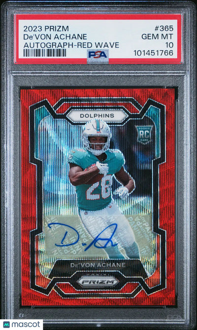 2023 Panini Prizm Autograph Rookie De'von Achane Auto Red Wave RC PSA 10