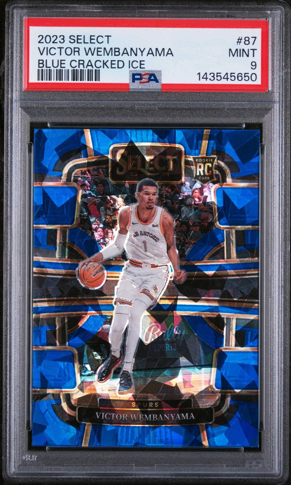 2023 Panini Select Rookie Victor Wembanyama Blue Cracked Ice RC PSA 9