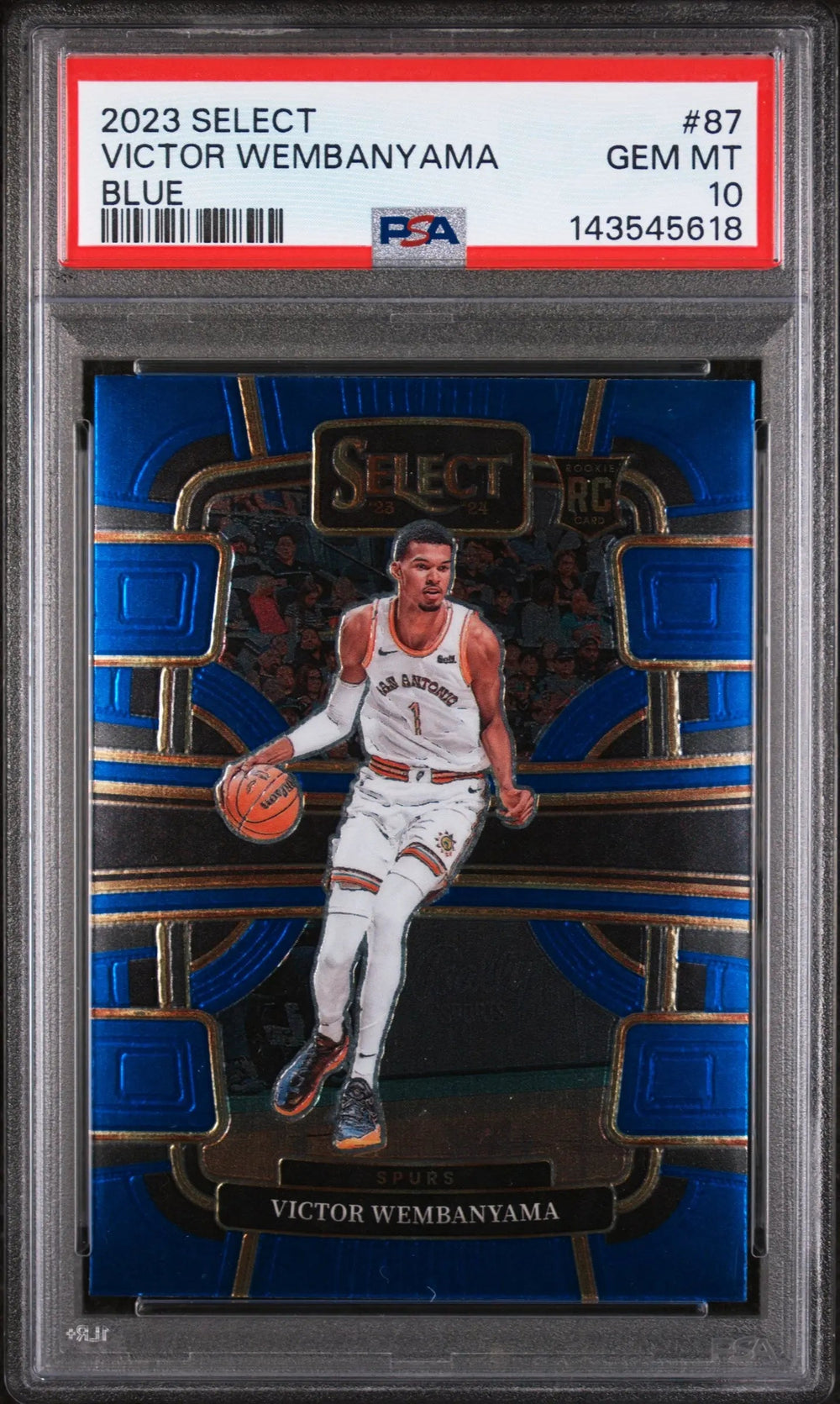 2023 Panini Select Rookie Victor WembanyamaeBlue Prizm RC PSA 10
