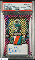 2023 Prizm Football Rookie Patch Auto De’Von Achane RC Purple Power PSA 9 /49