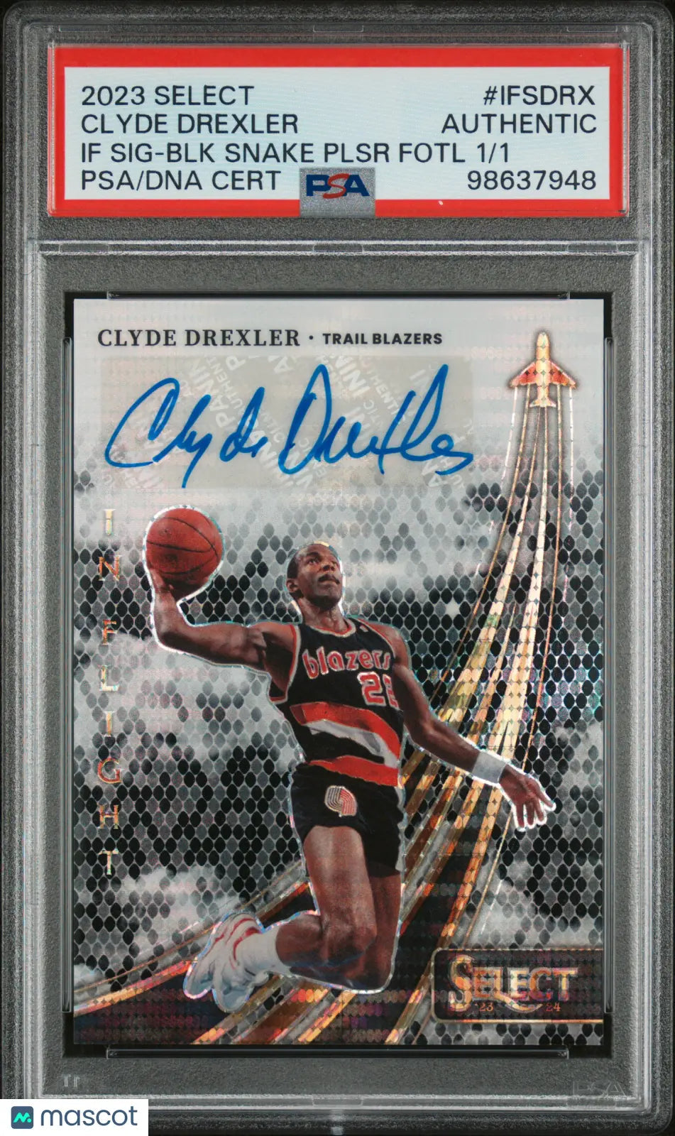 2023 Select In Flight Signatures Clyde Drexler Black Snake Pulsar FOTL 1/1 PSA A