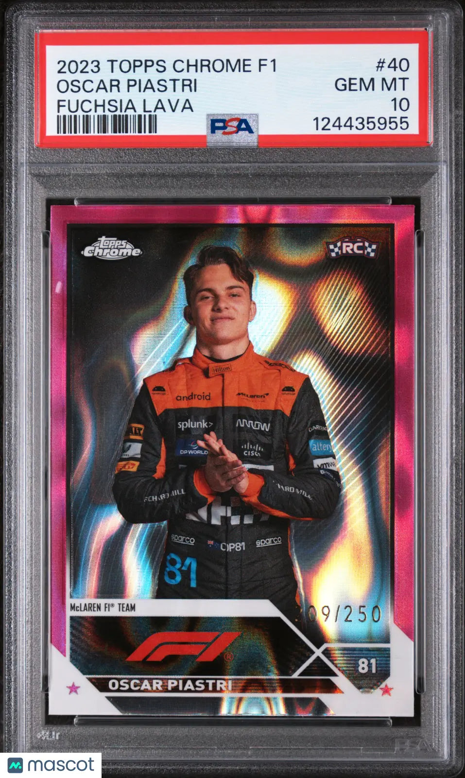 2023 Topps Chrome Formula 1 Oscar Piastri #40 Fuchsia Lava 209/250 PSA 10
