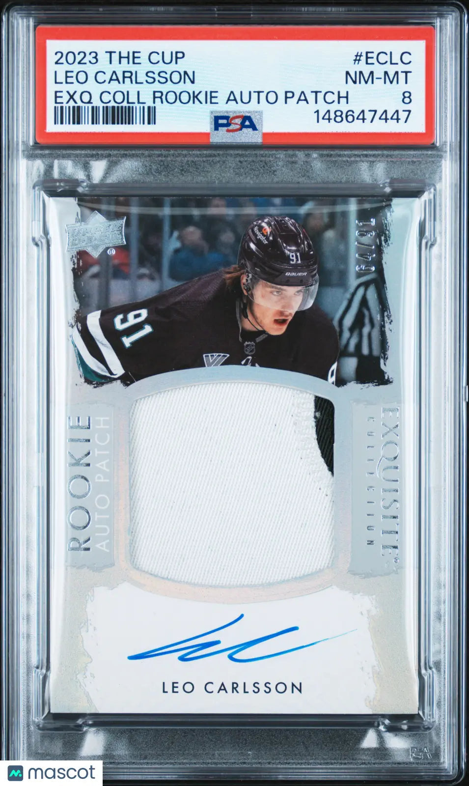 2023 UD The Cup Exquisite RC Rookie Auto Patch Leo Carlsson PSA 8 /91