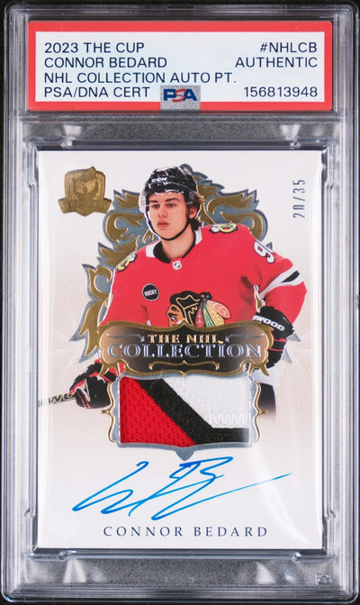 2023 UD The Cup The NHL Collection Auto Patch Connor Bedard RC /35 PSA Authentic