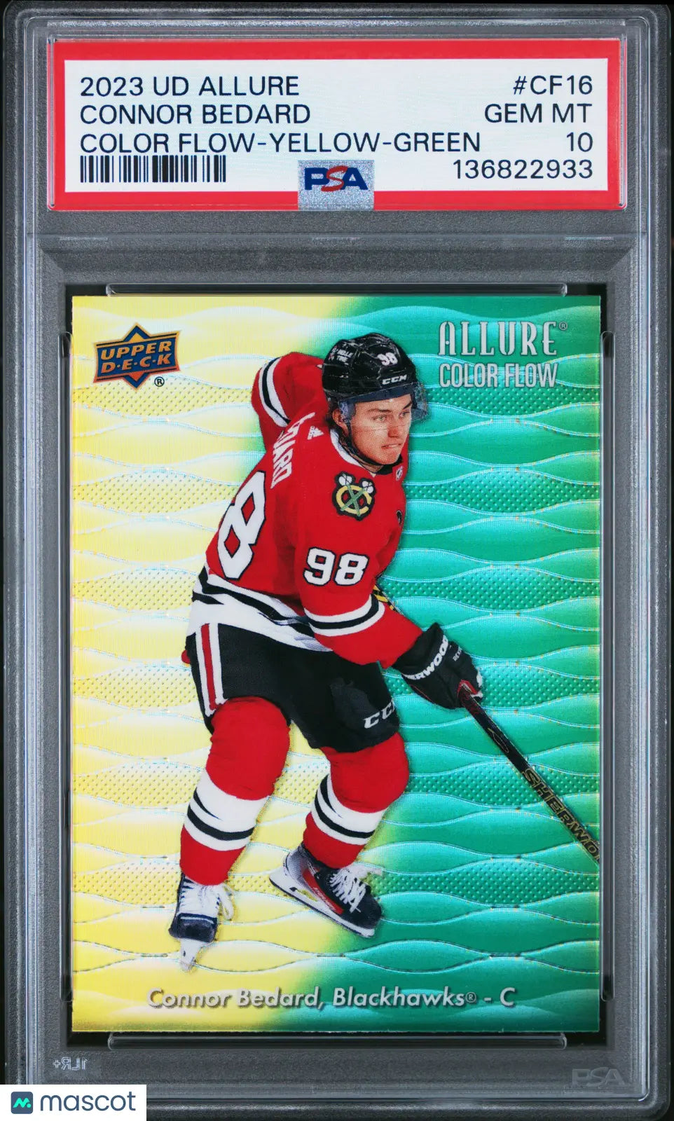 2023-24 Upper Deck Allure Color Flow Connor Bedard RC Yellow Green PSA 10