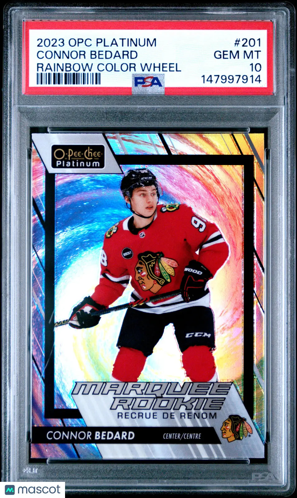 2023 Upper Deck O-Pee-Chee Platinum Connor Bedard 201 Rainbow Color Wheel RC Rookie PSA 10