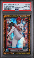 2024 1st Bowman Chrome Chase Burns RC Yellow Lunar Crater Refractor /75 PSA 10