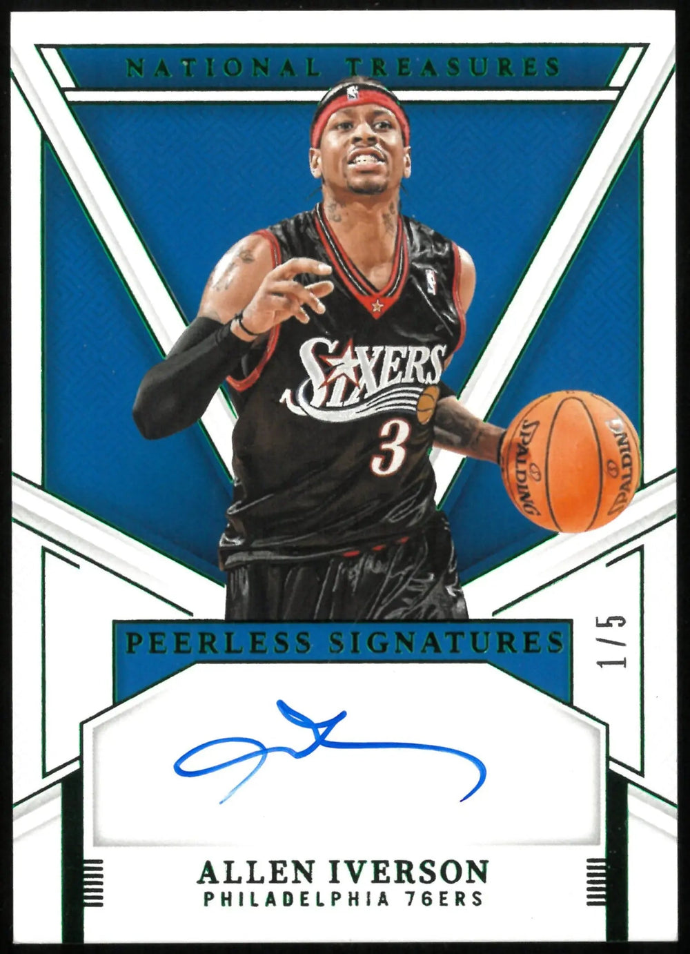 2024-25 National Treasures Basketball Allen Iverson Emerald Peerless Signatures Auto 1/5