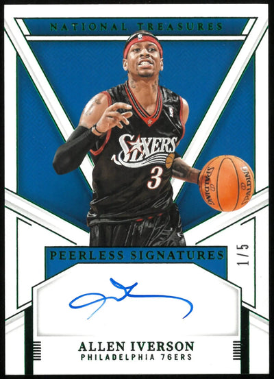 2024-25 National Treasures Basketball Allen Iverson Emerald Peerless Signatures Auto 1/5