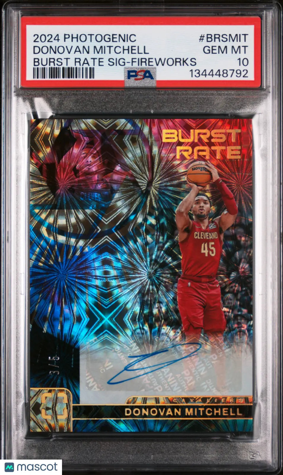 2024-25 Panini Photogenic Burst Rate Fireworks Auto Donovan Mitchell /5 PSA 10