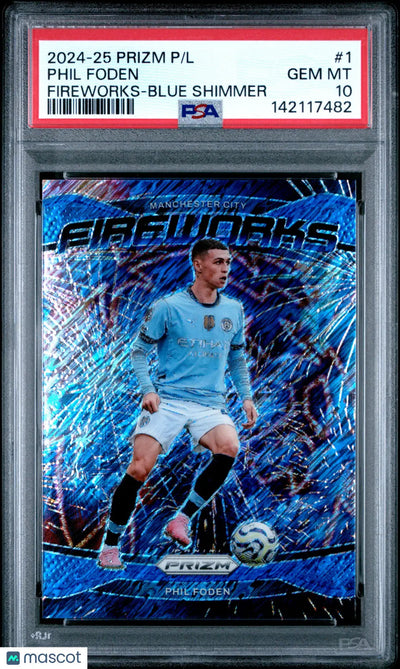 2024-25 Panini Prizm Premier League Fireworks Phil FodeneBlue Shimmer PSA 10 /9