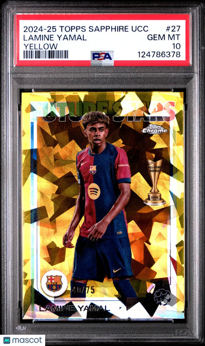 2024-25 Topps Chrome Sapphire Edition UEFA CC Lamine Yamal Yellow /75 PSA 10