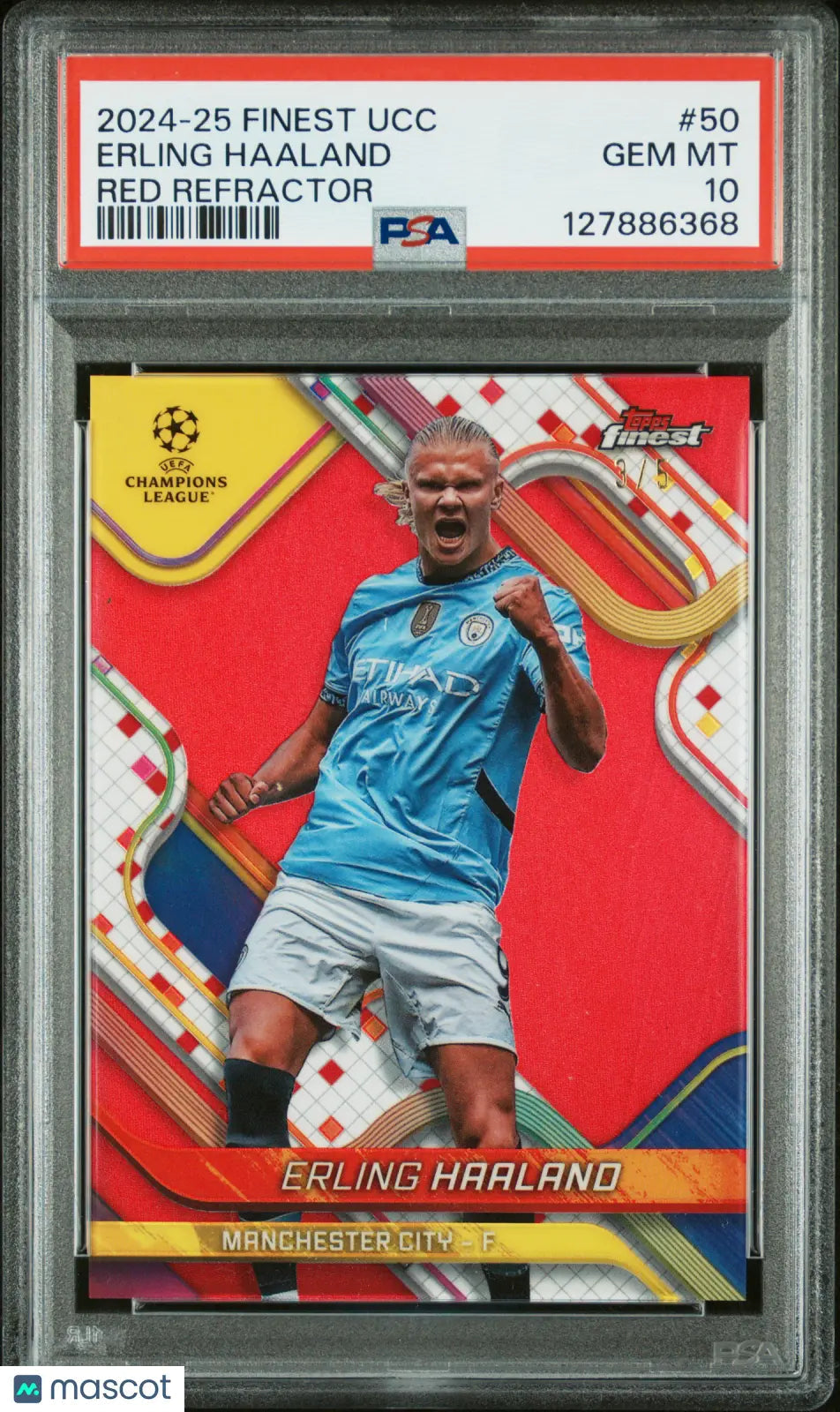 2024-25 Topps Finest UCC Erling Haaland Red Refractor PSA 10 /5