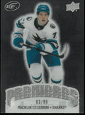 2024-25 UD Ice Hockey Macklin Celebrini RC Rookie Premiers Clear Cut /99