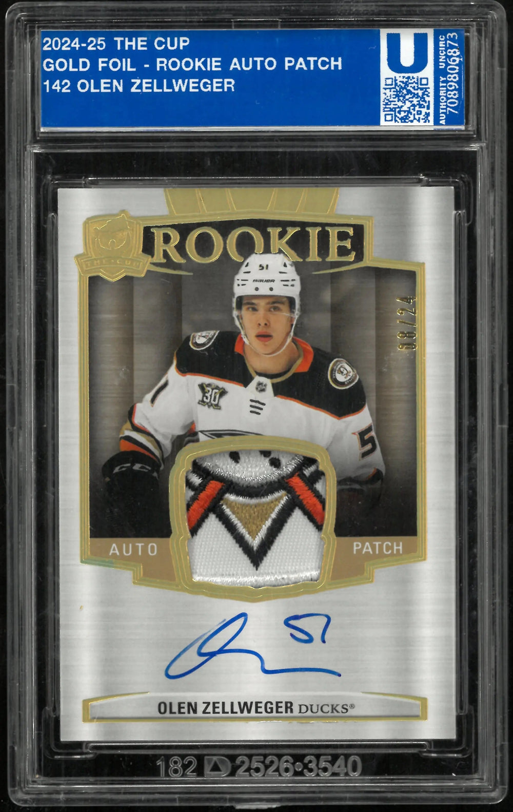 2024-25 UD The Cup Olen Zellweger RC Rookie Patch Auto /24