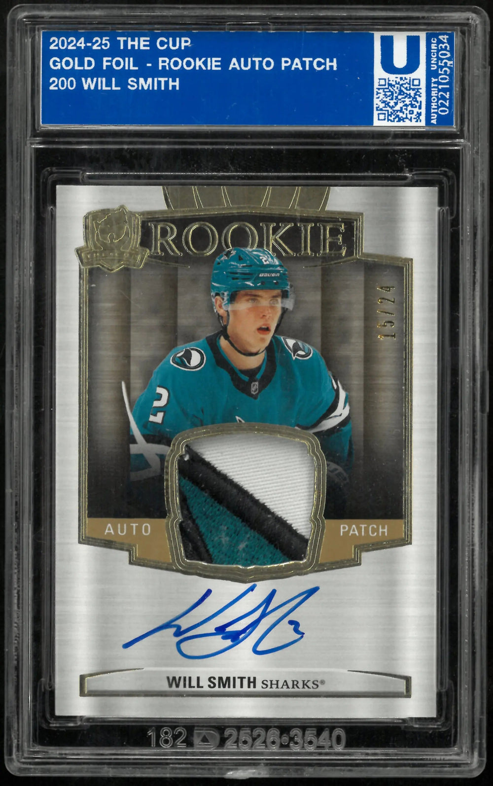 2024-25 UD The Cup Rookie Tri Color Patch Auto Will Smith RC Gold /24