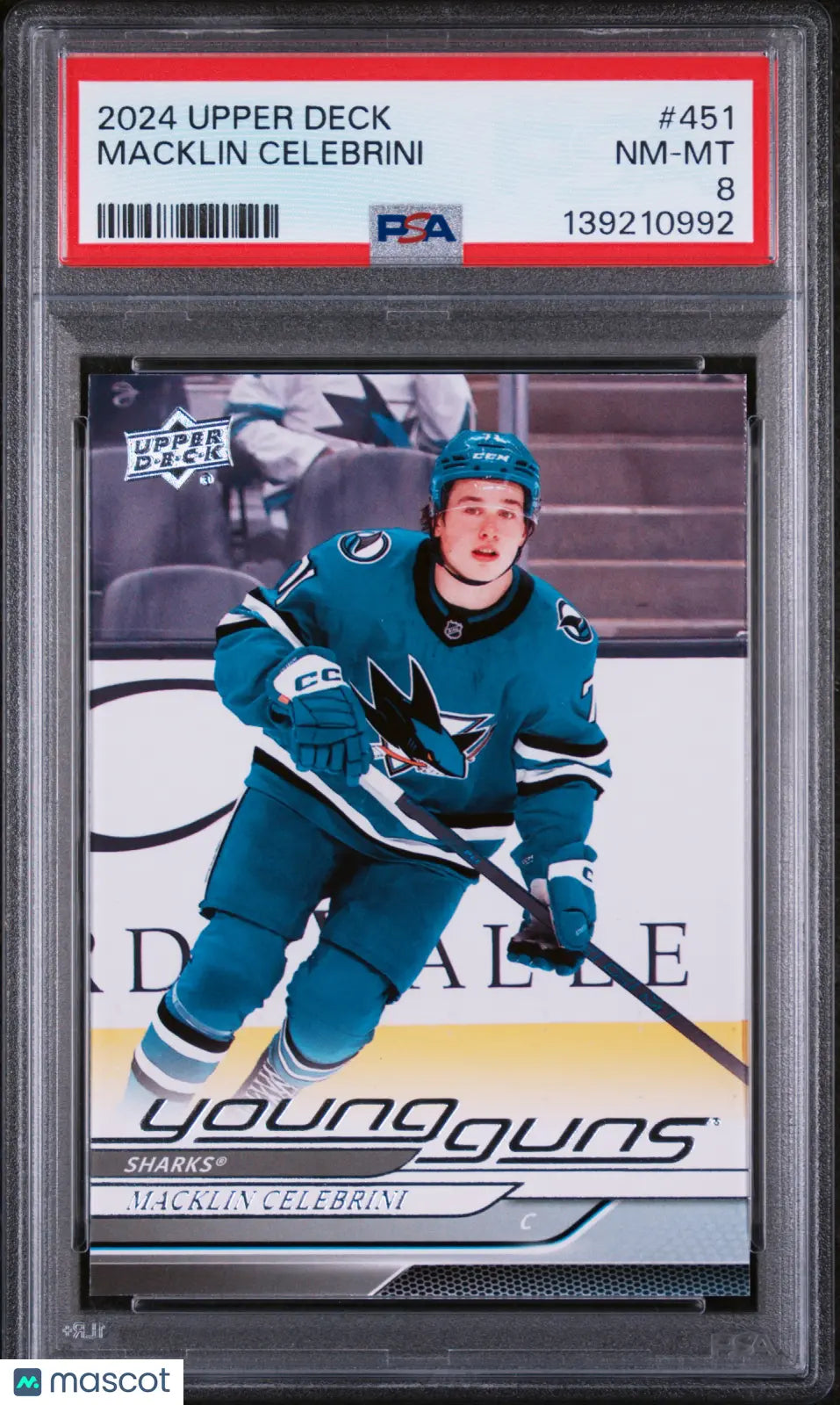 2024-25 Upper Deck Series 2 Macklin Celebrini Young Guns RC Rookie #451 PSA 8