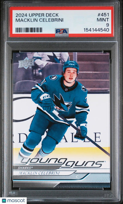 2024-25 Upper Deck Series 2 Macklin Celebrini Young Guns RC Rookie #451 PSA 9