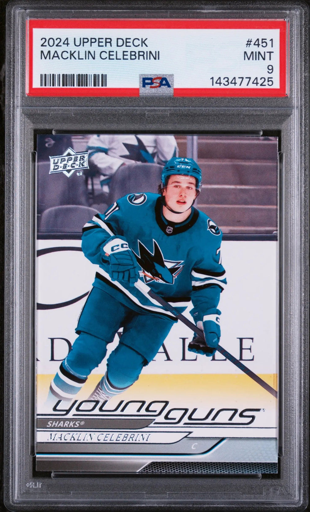 2024-25 Upper Deck Series 2 Macklin Celebrini Young Guns RC Rookie #451 PSA 9