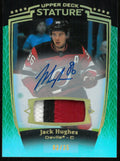 2024-25 Upper Deck Stature Hockey Jack Hughes 3 Color Patch Auto Green /35