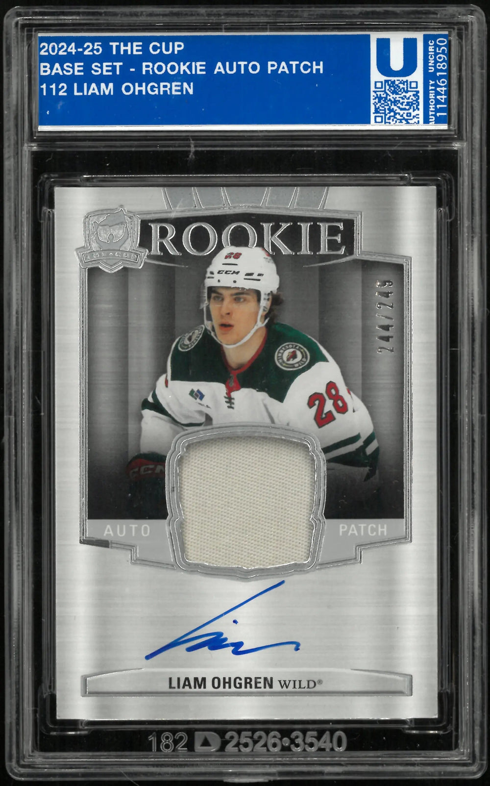 2024-25 Upper Deck The Cup Rookie Patch Autograph Liam Ohgren Auto RC /249