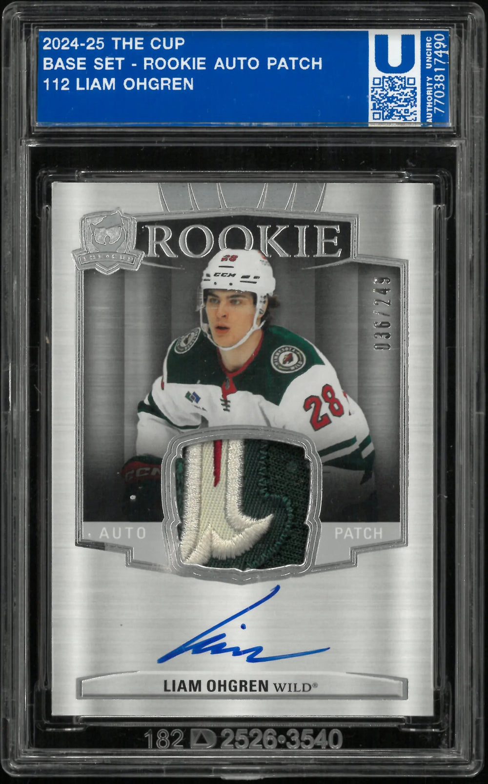 2024-25 Upper Deck The Cup Rookie Patch Autograph Liam Ohgren Auto RC /249