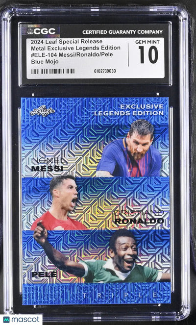 2024 Leaf Special Release Pele Ronaldo Messi Blue Mojo Metal Legends CGC 10 /20