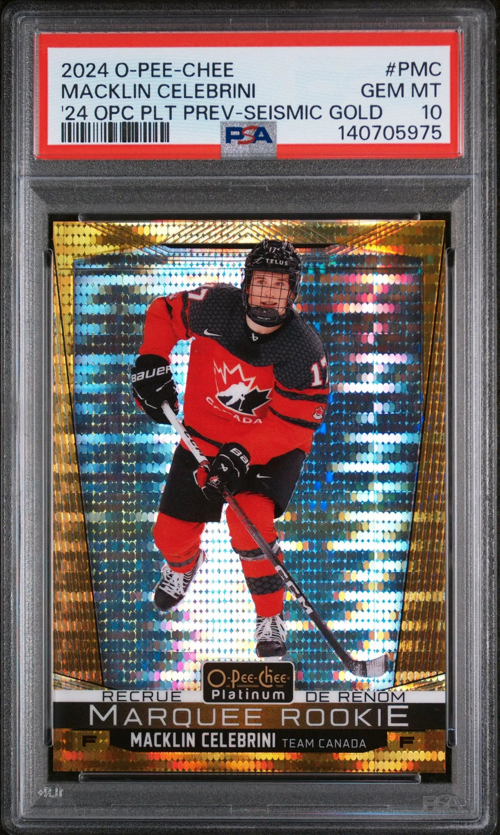 2024 O-Pee-Chee Platinum Seismic Gold Marquee RC Macklin Celebrini /25 PSA 10