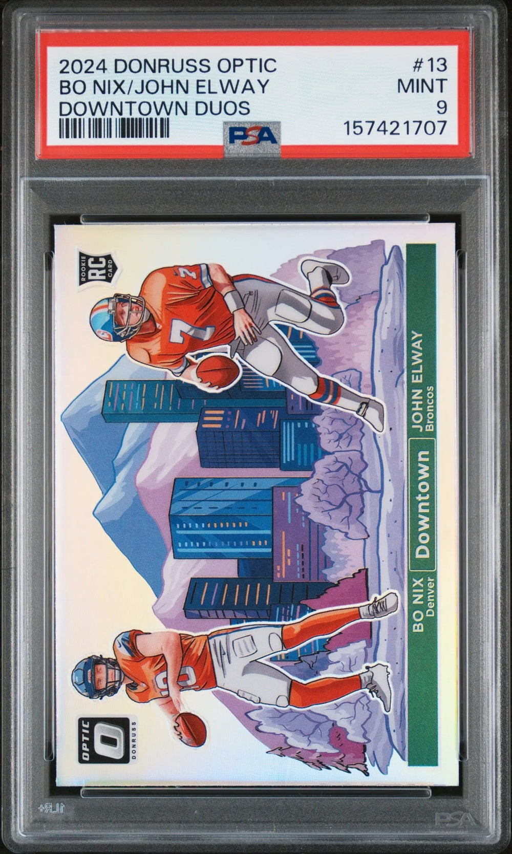 2024 Panini Donruss Optic Downtown Duos Bo Nix John Elway RC Rookie #13 PSA 9
