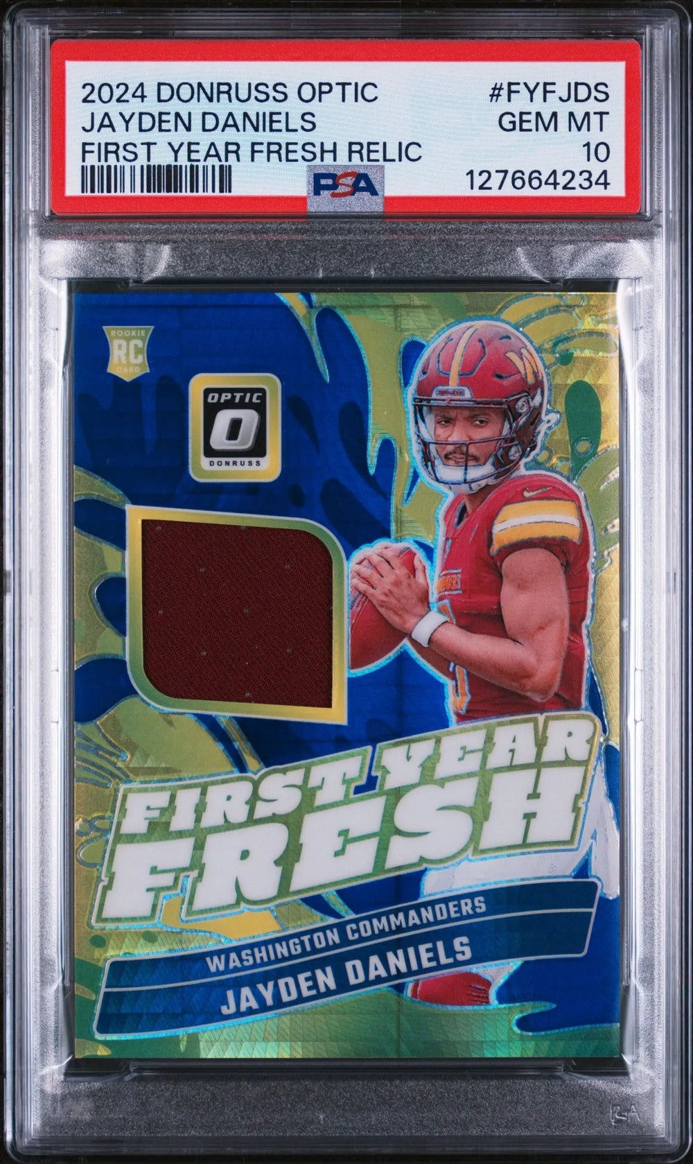 2024 Panini Donruss Optic First Year Fresh Patch Jayden Daniels RC PSA 10
