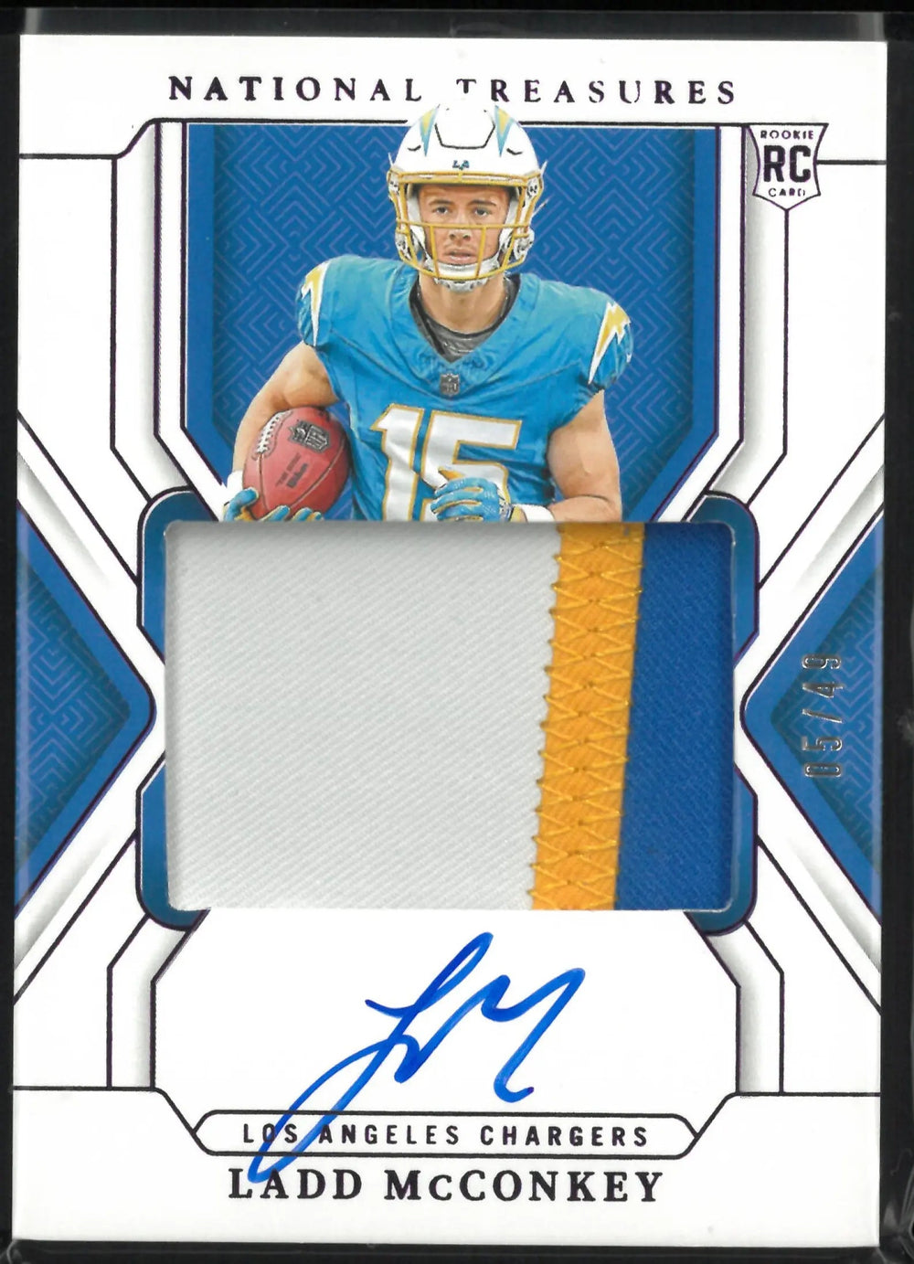 2024 Panini National Treasures Rookie Patch Autograph Ladd McConkey Auto RC /49