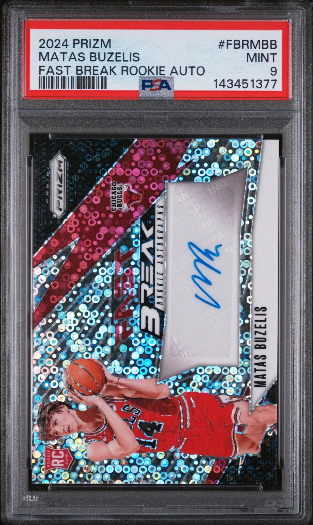 2024 Panini Prizm Fast Break Rookie Autographs Matas Buzelis Auto RC PSA 9