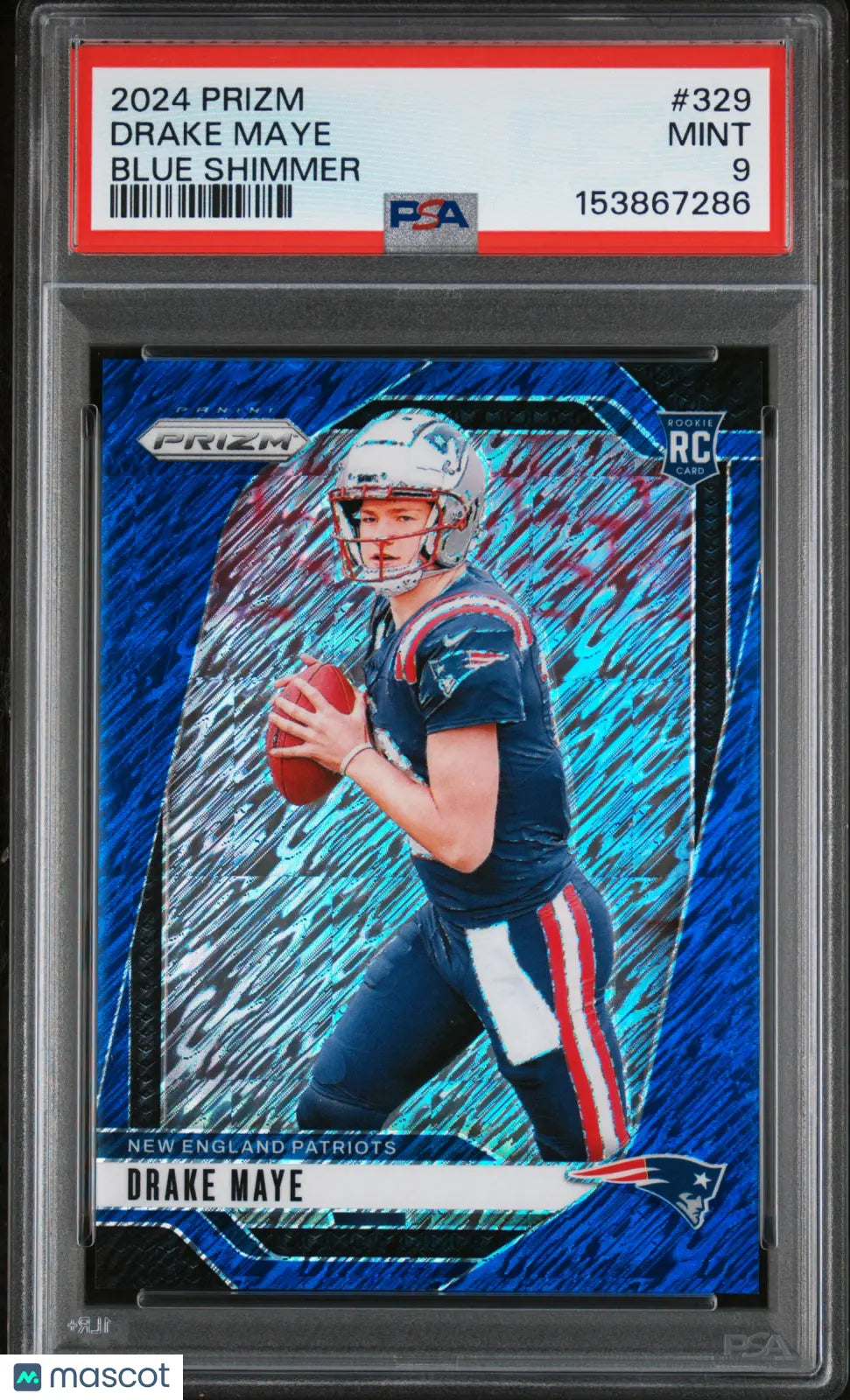 2024 Panini Prizm Football Drake Maye RC Rookie Blue Shimmer PSA 9 /25