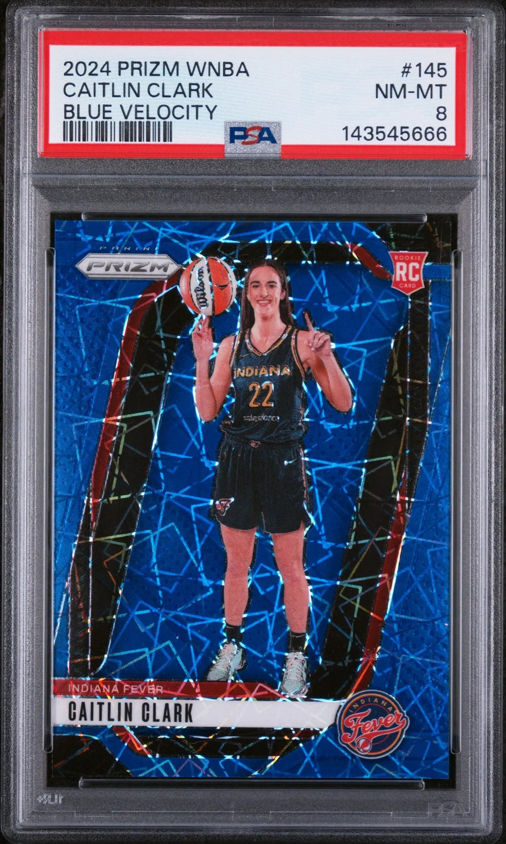 2024 Panini Prizm WNBA Blue Velocity Rookie Caitlin Clark #145 PSA 8