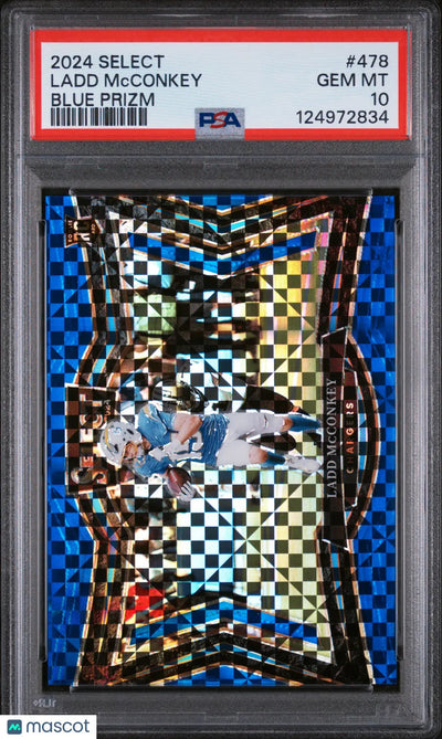 2024 Panini Select Ladd Mcconkey #478 Blue Prizm PSA 10