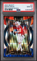 2024 Panini Select Rookie Drake Maye Red & Blue Shock RC PSA 10