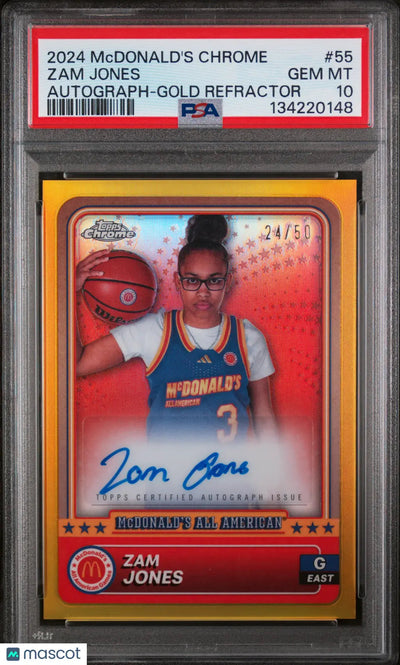 2024 Topps Chrome Mcdonalds All American Zam Jones Auto Gold Refractor/50 PSA 10