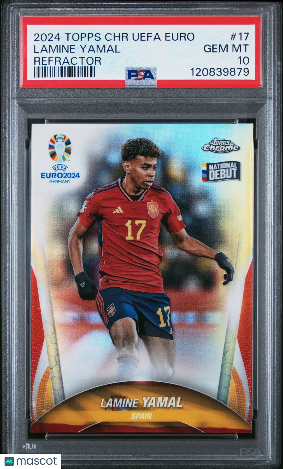 2024 Topps Chrome UEFA Euro Lamine Yamal #17 National Debut Refractor PSA 10