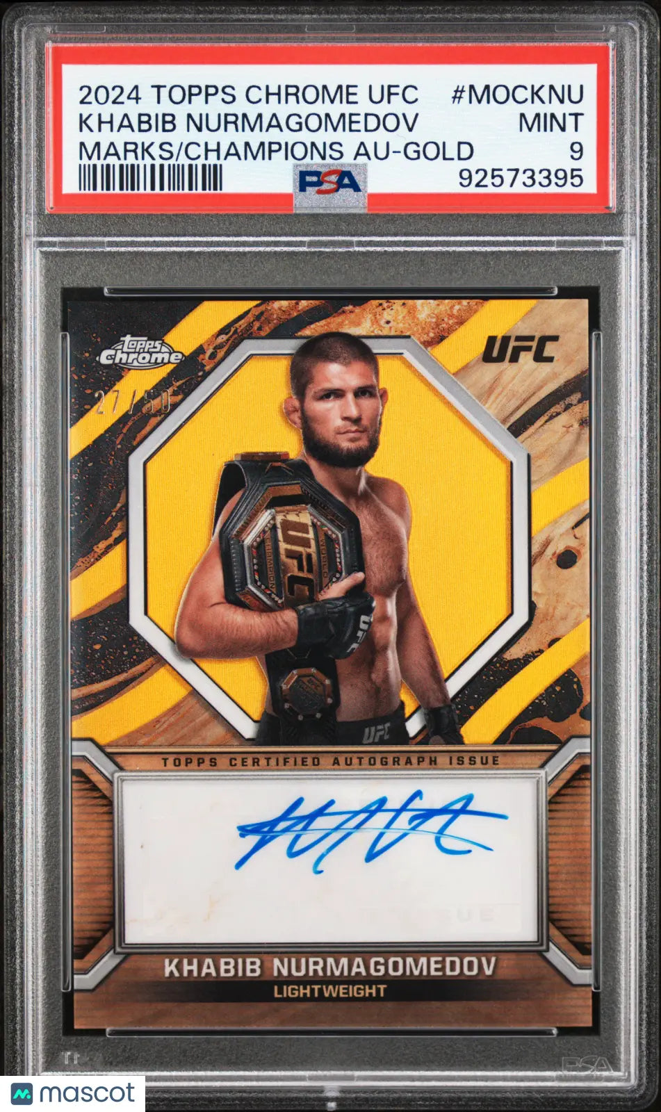 2024 Topps Chrome UFC Marks Of Champions Auto Khabib Nurmagomedov Gold Refractor PSA 9