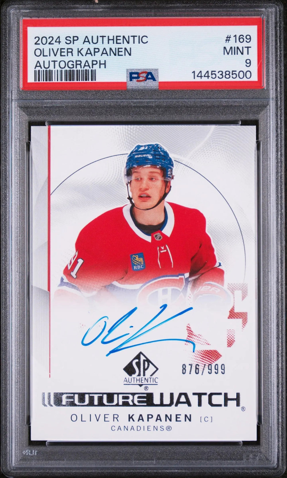 2024 UD SP Authentic Future Watch Rookie Autograph Oliver Kapanen Auto/999 PSA 9