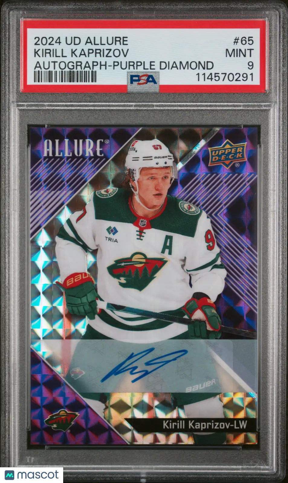 2024 Upper Deck Allure Kirill Kaprizov #65 Autograph Purple Diamond /10 PSA 9