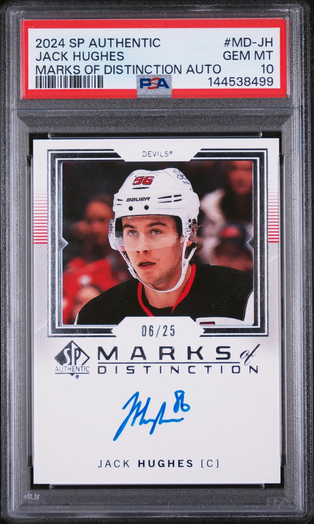 2024 Upper Deck SP Authentic Marks Of Distinction Autograph Jack Hughes/25 PSA10