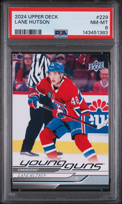 2024 Upper Deck Series 1 Hockey Young Guns Rookie Lane Hutson #229 PSA 8