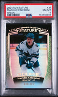 2024 Upper Deck Stature Green Rookie Macklin Celebrini #31 /375 PSA 8